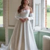 Cassidy wedding dress showcasing a beautifully structured bodice and flowing skirt, creating a graceful and romantic bridal look with elegant detailing.